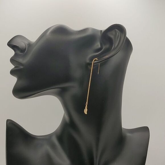 NEW GOLDEN LEAF THREADER CHAIN DANGLE EARRINGS - Picture 2 of 11